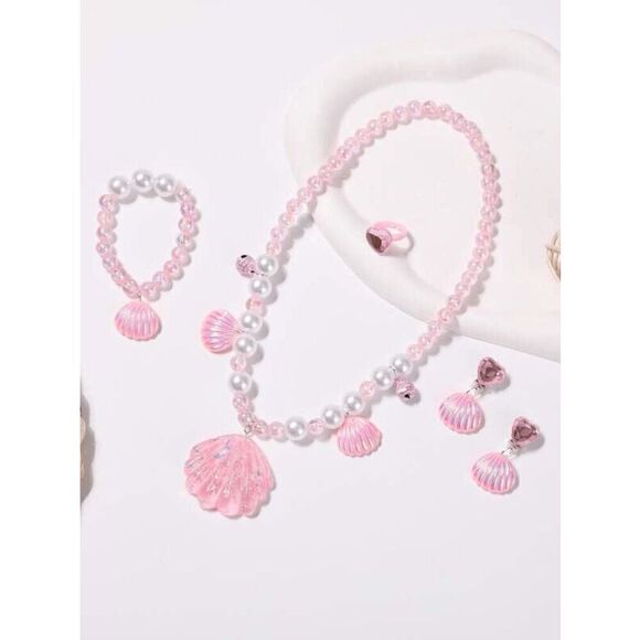💗 5PCS Barbie Costume Cosplay Movie Halloween Pink Sea Shell Jewelry Set NEW - Picture 4 of 7